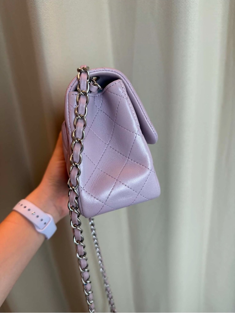 Chanel Dusty Mauve  Lambskin Mini Square Crossbody - Picture 5 of 9